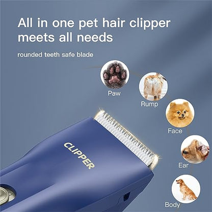 2 in 1 Prowerful Home Professional Dog Grooming Kit Clipper Low Noise USB Rechargeable Gifts for Dog Cat Blue,MTS006 - color: Mts006-pro-blue