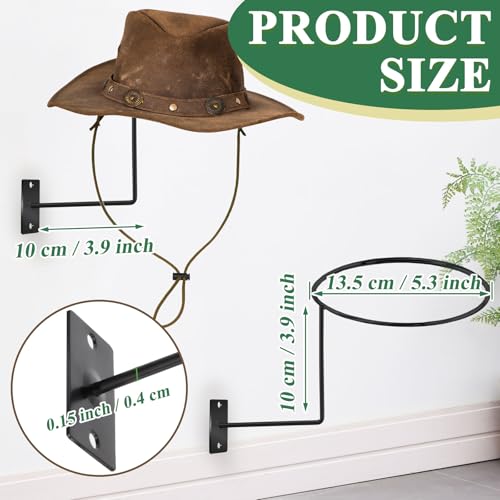 TiciKim Pack of 4 Cowboy Hat Rack Metal Hat Holder Wall Mounted Hat Hanger for Wall Display, Cowboy Hat Holder Organizer Multifunctional Organizer Display Rack for Cowboy Hat, Cap, Wigs (Black)