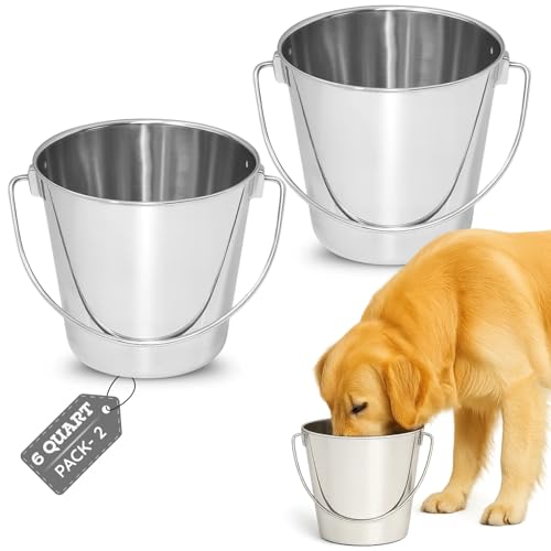 6Qt Stainless Steel Hanging Water Bucket for Dog Kennel 2-Pack - size: 6 Quart (Pack of 2)