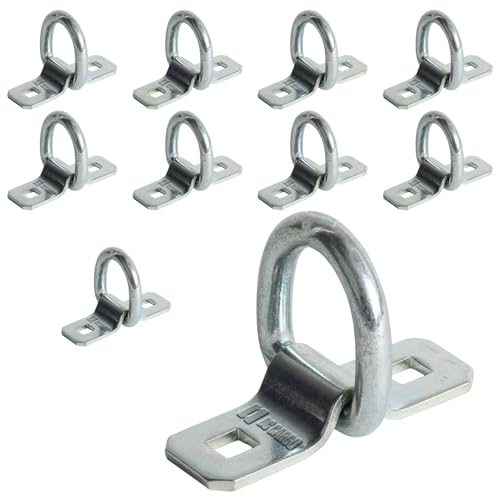 DC Cargo Mall 10 D-Ring Tie-Down Anchors, 3/8" Strong Steel D-Rings for Loads on RV Campers, Trucks, Trailers, Boats, Vans; Heavy Duty D-Ring Tie-Downs for Kayaks, Motorcycles, Deliveries, ATVs
