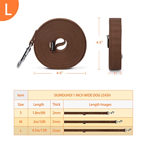 Strong Durable Nylon Dog Training Leash, 1 Inch Wide Traction Rope, 6 ft 10ft 15ft Long, for Small and Medium Dog (Brown, 15 Feet) - color: Brown, size: 15 Feet