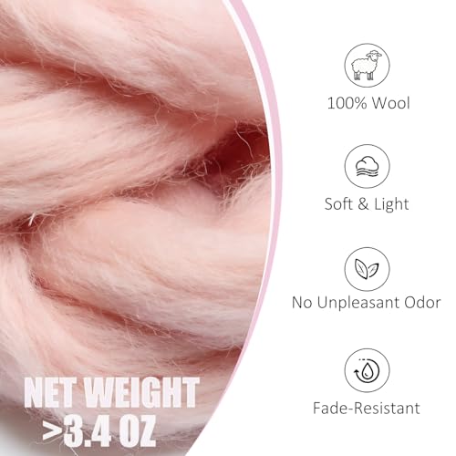 3.4oz Needle Felting Wool Light Pink for DIY Needle Craft Enthusiasts - color: Light Pink