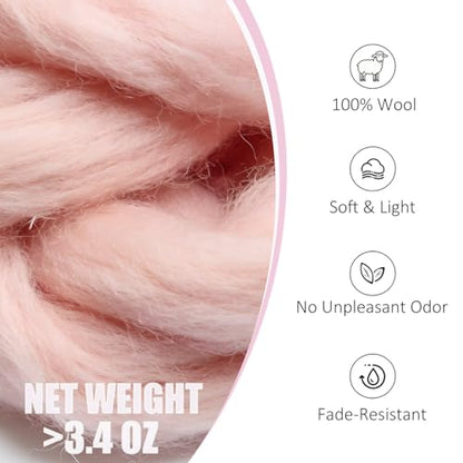 3.4oz Needle Felting Wool Light Pink for DIY Needle Craft Enthusiasts - color: Light Pink