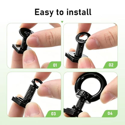 4PCS T Track Mount Tie Down Anchor for Roof Rack, M8 304 Stainless Steel T Bolt Eye Nut Tie Down Ring, Sturdy Heavy Duty Ring Shaped Eye Bolt Anchoring Kit, for Holding Bungee Cord Rope(Black)
