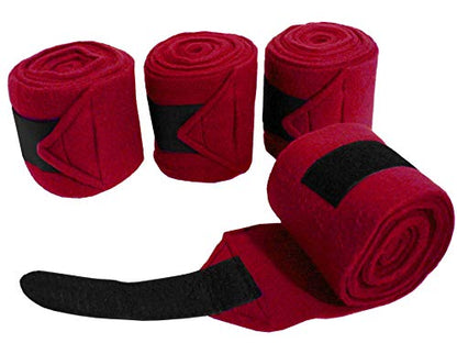Derby Originals Set of 4 Super Soft Fleece Horse Polo Wraps with Velcro - color: Red