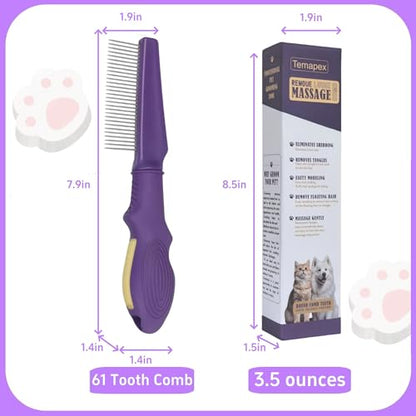 Pet Comb for Grooming Long Haired Cats & Dogs With Stainless Steel Metal Teeth for Shedding and Tangles, Non-slip & Anti-static rubber handle,Safe & Gentle Pet Grooming Comb - size: Pet Detangling Comb