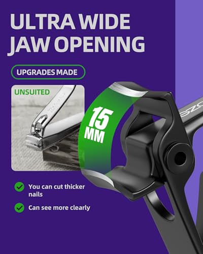 Ultra Wide Jaw Opening Nail Clippers Set, Toenail Clippers for Thick Nails, Heavy Duty Nail Cutter, Stainless Steel Toe Nail Clippers for Seniors, Men & Women Manicure,Pedicure,Big(Black) - color: Black