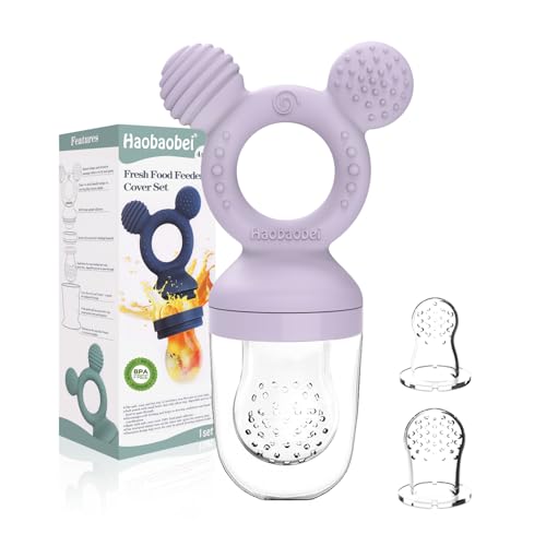 Baby Fruit Feeder, Frozen Teething Toys for Babies, Teether Pacifier with 3 Extra Teats, Eating Essentials, BPA Free Baby Feeding Supplies (Lavender) - color: Purple