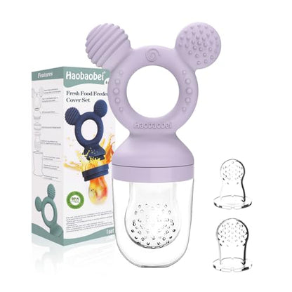 Baby Fruit Feeder, Frozen Teething Toys for Babies, Teether Pacifier with 3 Extra Teats, Eating Essentials, BPA Free Baby Feeding Supplies (Lavender) - color: Purple