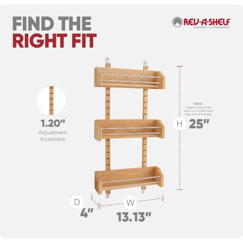 Rev-A-Shelf Pullout Wall Storage Organizer for Kitchen Cabinets, Sliding Door Mounted Spice Rack with 3 Adjustable Shelves, Maple Wood, 4ASR-18 - size: 13.13" W