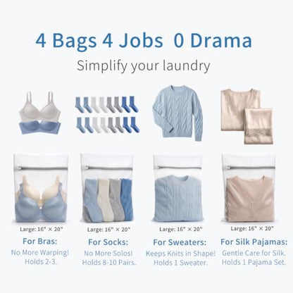 Muchfun 4Pcs Durable Fine Mesh Laundry Bags for Delicates 16 x 20 Inches - size: 4 Large
