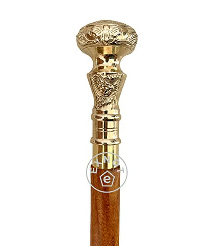 Vintage Brass Handle Victorian Telescope Fold able Wooden Walking Stick Walking Cane Ideal Gift