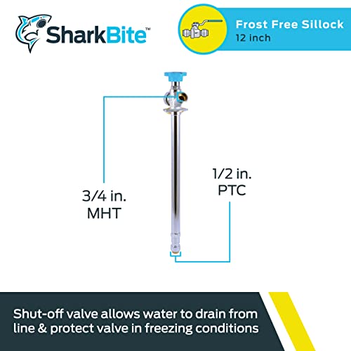 SharkBite 12 Inch Frost Free Sillcock, 1/2 x 3/4 Inch MHT, Push to Connect Brass Plumbing Fitting, PEX Pipe, Copper, CPVC, PE-RT, HDPE, 24636LF - size: 12 in.