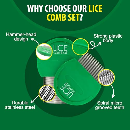 Lice Combs| Head Lice Professional Metal Set of 2 for Long & Short Hair | Efficient Lice and Nit Removal | Easy to Use. FREE MAGNIFYING GLASS INCLUDED