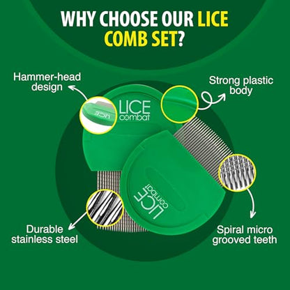 Lice Combs| Head Lice Professional Metal Set of 2 for Long & Short Hair | Efficient Lice and Nit Removal | Easy to Use. FREE MAGNIFYING GLASS INCLUDED