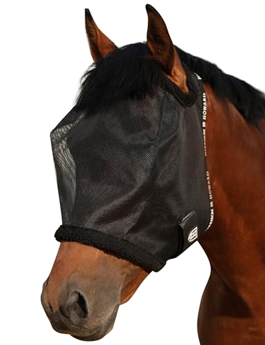 Harrison Howard All Round Mesh Horse Fly Mask UV Protective with Fleece Padded Edging Black S - color: Black, size: Small (Yearling)
