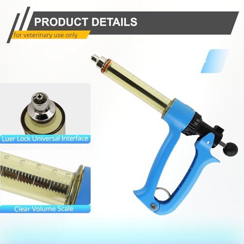 25ML Semi Automatic Livestock Syringe for Cow Goat Cattle Sheep Pig, 5 Gears Adjustable Continuous Repeating Injection, Veterinary Cattle Vaccine Luer Lock Syringe with 2 Tubes - size: 2-Tube 25ml