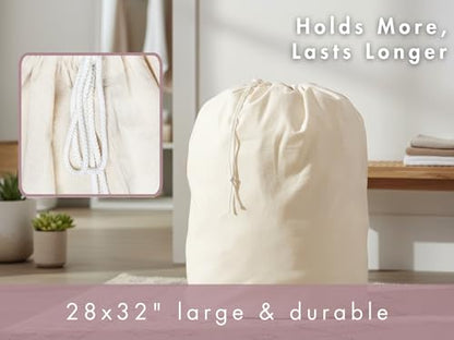 PurpleEssences Cotton Laundry Drawstring Bag, 28x32 In, Set of 1 - Natural - size: 28 x 32 Inch