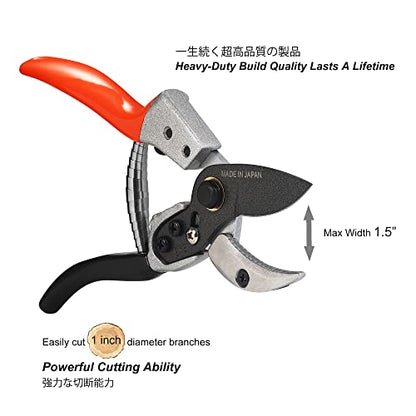 TONMA Anvil Pruning Shears [Made in Japan] Professional 8 Inch Heavy Duty Garden Shears Secateurs with Ergonomic Handle, Hand Pruners Gardening Hedge Trimmer Branch Clippers for Plants - style: Anvil Pruning Shears (Orange)