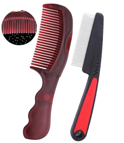 Dandruff Comb Removal Hollow Fine Tooth Scalp Detox Hair Care Tool 2PC | Build Up Flakes Lice Comb, Self Cleaning, Button Release Design, Anti Slip Comb Handle, Scalp Masssage, for Women Men Kids - color: 2PC Black+Red