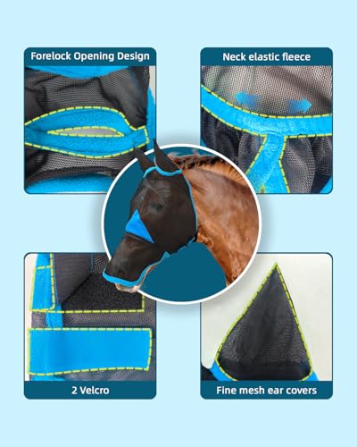 Hilltown Horse Fly Mask with Ears and Nose Cover - Full, Blue - color: Sky Blue, size: FULL