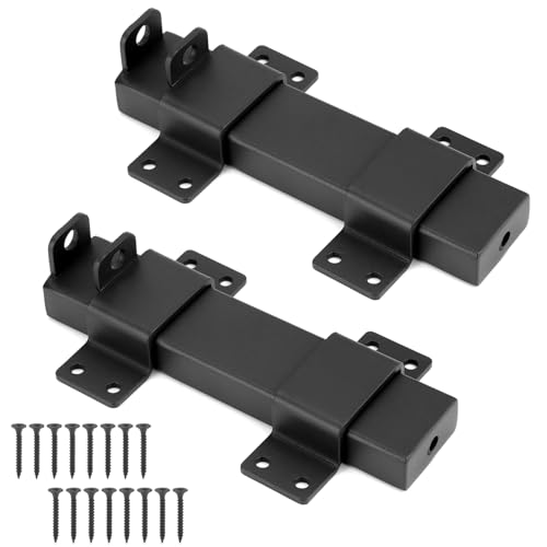 QWORK Slide Gate Latch, 2 Sets Heavy Duty Latch Lock with Padlock Hole, Powder-Coated Forged Steel, for Wooden Fences, Barn Door Lock, Fence Gate, Outdoor Latches, Black - size: 2 Pack