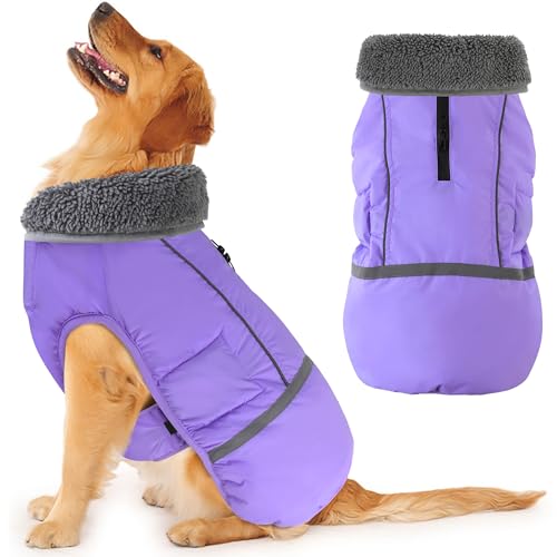 Dogcheer Warm Dog Coat, Waterproof Dog Jacket Christmas Puppy Winter Coat with Buckle, Reflective Adjustable Pet Snow Jacket Fleece Sweater for Small Medium Large Dogs - Taro Purple S - color: Taro Purple, size: Small