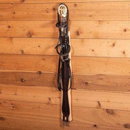 EASY-UP Berlin Brass Double Horseshoe Bridle Rack for Horses | Solid Brass Wall Mount | Elegant Arched Top for Halters & Bridles | Hook for Leads & Girths