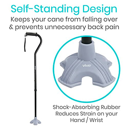 Vive Cane Tip - Self Standing Quad Base Replacement for Most Walking Canes - color: Gray