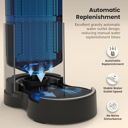 CZPET Automatic 4L/135Oz/1Gal Cat Water Dispenser with Stainless Steel Bowl, Gravity Waterer for Small Medium Dog Puppy Kitten (Black) - color: Black, size: 4L