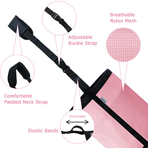 Horse Feed Bag, Nylon Mesh Grain Horse Feed Bucket (Pink 2P) | with Adjustable Strap Comfortable Neck Pad Nose Pad and Waterproof Bottom - color: Pink