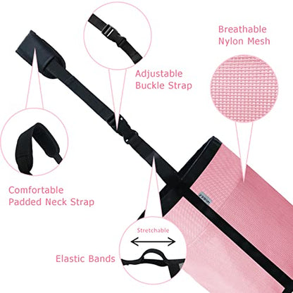 Horse Feed Bag, Nylon Mesh Grain Horse Feed Bucket (Pink 2P) | with Adjustable Strap Comfortable Neck Pad Nose Pad and Waterproof Bottom - color: Pink