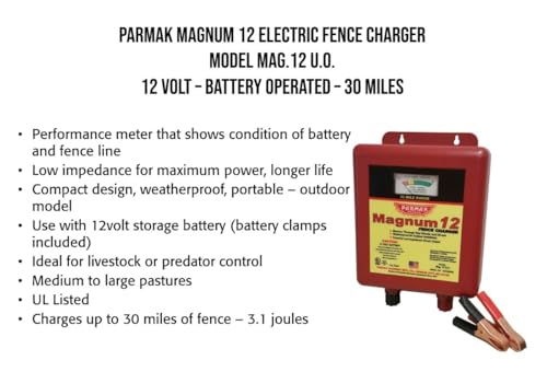 Parmak MAG12-UO 12-Volt Magnum Low Impedance Battery Operated 30-Mile Range Electric Fence Charger, Multi, Twin