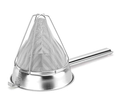 New Star Foodservice Reinforced Bouillon Strainer, 8-Inch, Fine Mesh, 18/8 Stainless Steel, Commercial Kitchen Strainer for Stocks, Sauces, Soups, and Purees - size: 8-Inch