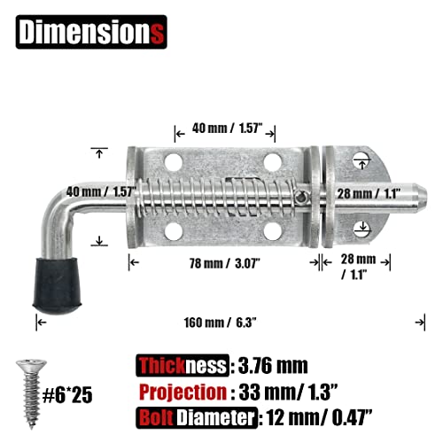JQK Spring Loaded Barrel Bolt Latch, Heavy Duty 304 Stainless Steel Thickened 3mm Door Lock, 6.3 Inch Brushed Finished, HSB410-P2 - color: Brushed, size: 6.3Inch - 2Pack