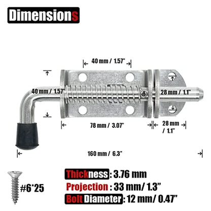 JQK Spring Loaded Barrel Bolt Latch, Heavy Duty 304 Stainless Steel Thickened 3mm Door Lock, 6.3 Inch Brushed Finished, HSB410-P2 - color: Brushed, size: 6.3Inch - 2Pack