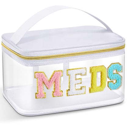 Geetery Chenille Letter Bag, Meds Bag, Travel Medicine Cases, Nylon White Makeup Portable Pouch, Cheerleader Gifts for Women(White, Meds) - color: White, style: Meds