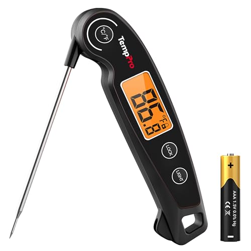 TempPro TempSwift 1 SEC Instant Read Meat Thermometer for Cooking | 100% Waterproof Digital Food Thermometer with Large Backlit LCD, Kitchen Thermometer for Grilling, Smoking & Candy Making - color: Black