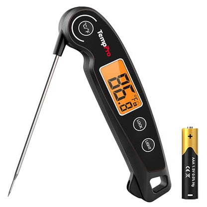 TempPro TempSwift 1 SEC Instant Read Meat Thermometer for Cooking | 100% Waterproof Digital Food Thermometer with Large Backlit LCD, Kitchen Thermometer for Grilling, Smoking & Candy Making - color: Black