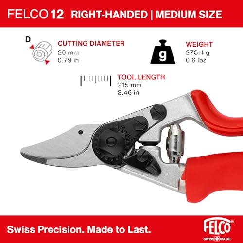 Felco F-12 Pruning Shears – 7.9" Garden Clippers with Anvil & Bypass Blades | Hand Pruners for Gardening | Garden Tool Cutter with Forged Aluminum Handle, Alloy Steel Blade, Medium Hand Fit - size: F12 Medium Rotating Handle