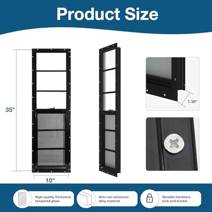 Yuzzy Shed Windows 2 Pack, 10"x35" Sliding Windows Transom Window with Tempered Glass and Removable Fiberglass Screen for Shed, Chicken Coop, Playhouse, Household, Garage, Barns (Black) - color: Black, size: 10"x35"