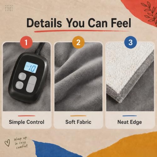 Heated Blanket Electric Blanket King Size 90''x100'' with 10 Heating Levels, 1-12 Hour Auto Shut Off, Machine Washable, Dual Controller Soft Warming Blanket for Couch, Bed, Office - Light Grey - color: 01-light Grey, size: 90''x100''(King)