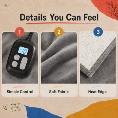 Heated Blanket Electric Blanket King Size 90''x100'' with 10 Heating Levels, 1-12 Hour Auto Shut Off, Machine Washable, Dual Controller Soft Warming Blanket for Couch, Bed, Office - Light Grey - color: 01-light Grey, size: 90''x100''(King)