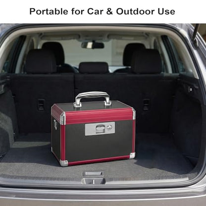 Medicine Lock Box with Key Lock - 12" Hard Case First Aid Safe Medication Storage with Removable Tray & Pockets for Pills, Home, Car & Outdoor - Black Red [with Strap] - size: Medium