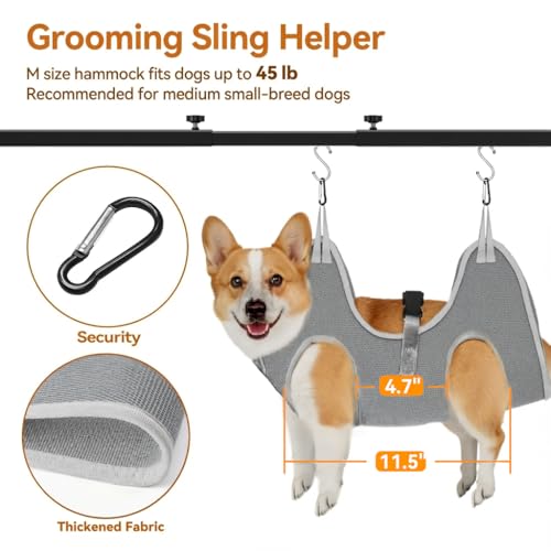 H Shape Dog Grooming Arm for Table, M Size Hammock, 42" H, 31-43" W | Heavy Duty, Adjustable Grooming Stand, Clamp Fits up to 2.76", with Hammock & 2 Nooses for Home Grooming & Nail Trimming - size: M Hammock (Leg Spacing: 4.7–11.5″)