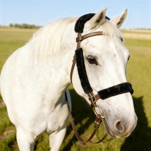 Soft Fleece Halter Covers for Horses BNC Series (4-Piece, Black) - color: Black