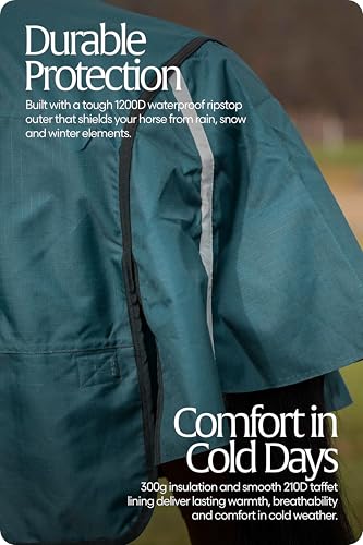 Equinavia Arktis Regular Neck Heavy Turnout Blanket 300g - Deep Green - 75 in - color: Deep Green, size: 75 in