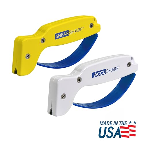 AccuSharp Hand-Held Carbide Blade Sharpener & ShearSharp Scissor Sharpener, Restores and Hones Straight & Serrated Knives, Revives the Edge of General Purpose Scissors - color: White & Yellow