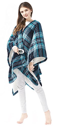 Beautyrest Heated Electric Throw - Sherpa/Berber, 3 Heat & Washable - color: Aqua Plaid, size: 50 in x 64 in