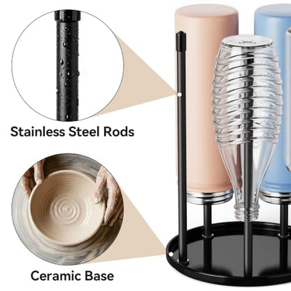 niffgaff Bottle Drying Rack – Ceramic Base Bottle Organizer for Countertop, Baby Bottle Rack, Water Bottle Storage Rack, Black - color: Black